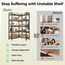 COMHOMA 5-Tier/6-Tier Corner Bookshelf, L-Shaped Metal Frame Shelf with Tall 14" Shelves HBOK1