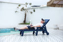 Lounge Chair Outdoor with Wood Texture, Oversized Chaise Lounge Chair with 5 Positions,HDPE,Patio Lounge Chair with Wheels & Cup Holder for Pool, Deck, Poolside,Navy Blue