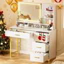 COMHOMA Vanity Desk with Mirror and Lights, 4 Drawers & Storage Shelves B1006-CH