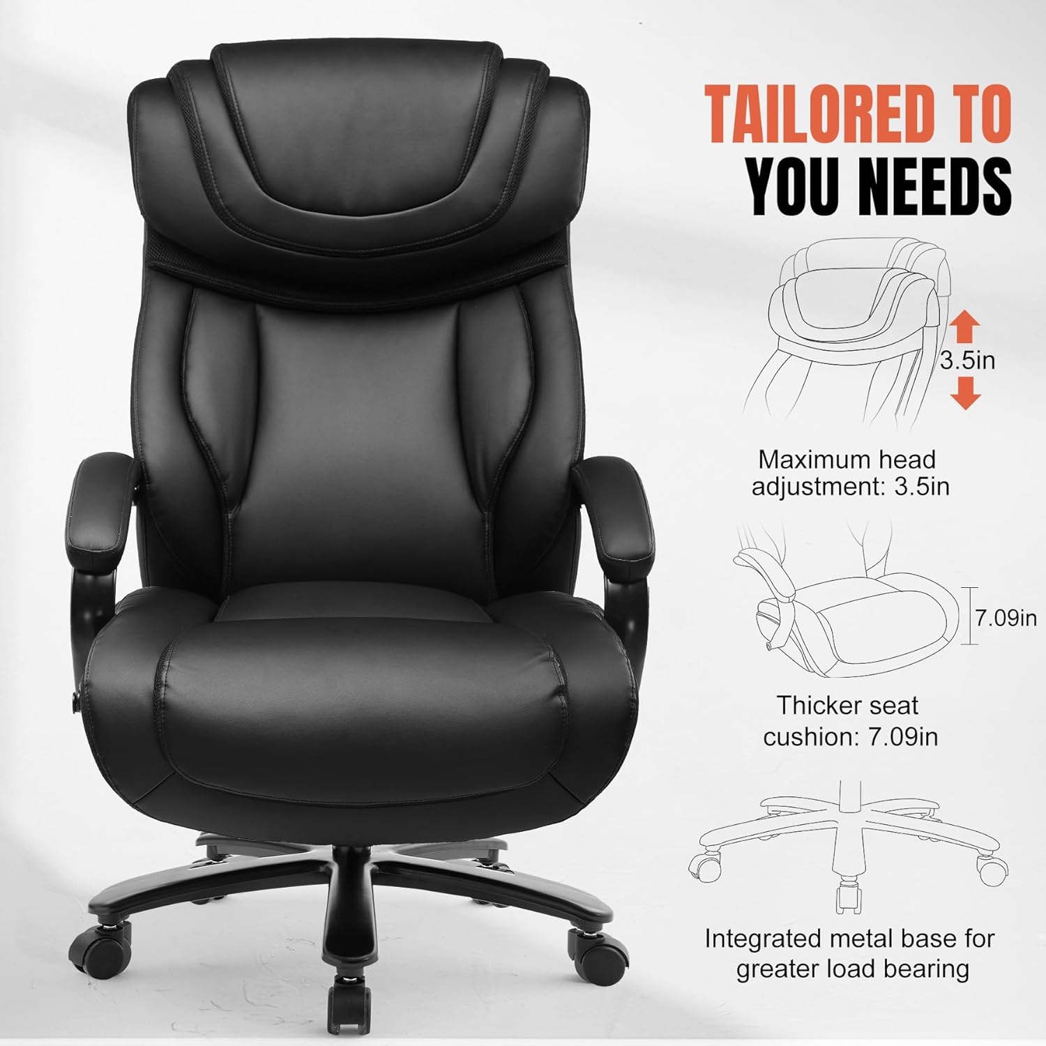 COMHOMA PU Office Chair with Ergonomic Back & Adjustable Headrest CH533