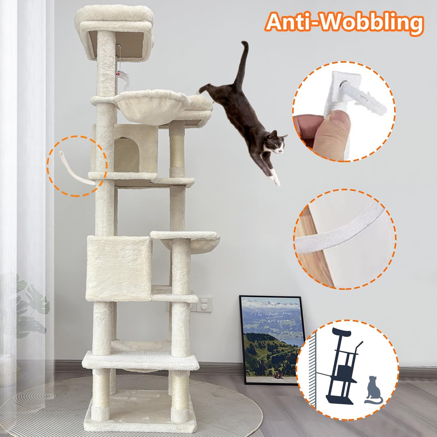 68 inch Multi-Level Cat Tree with Hammocks, Hanging Basket, Scratching Posts - Perfect for Multiple Cats