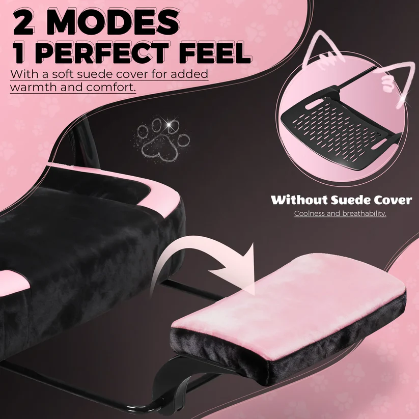 COMHOMA Pink Cute Office Gaming Chair with Cat Ears, Velvet Fabric 350LBS GTP610