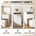 LUCKLIFE Small Makeup Vanity Desk with Mirror and Lights, Small 3 in 1 Vanity Table with Visible Glass Top, Flip Top & 3 Drawers B500