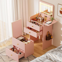 LUCKLIFE Small Makeup Vanity Desk with Mirror and Lights, Small 3 in 1 Vanity Table with Visible Glass Top, Flip Top & 3 Drawers B500