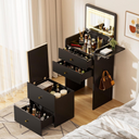LUCKLIFE Small Makeup Vanity Desk with Mirror and Lights, Small 3 in 1 Vanity Table with Visible Glass Top, Flip Top & 3 Drawers B500