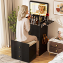 LUCKLIFE Small Makeup Vanity Desk with Mirror and Lights, Small 3 in 1 Vanity Table with Visible Glass Top, Flip Top & 3 Drawers B500