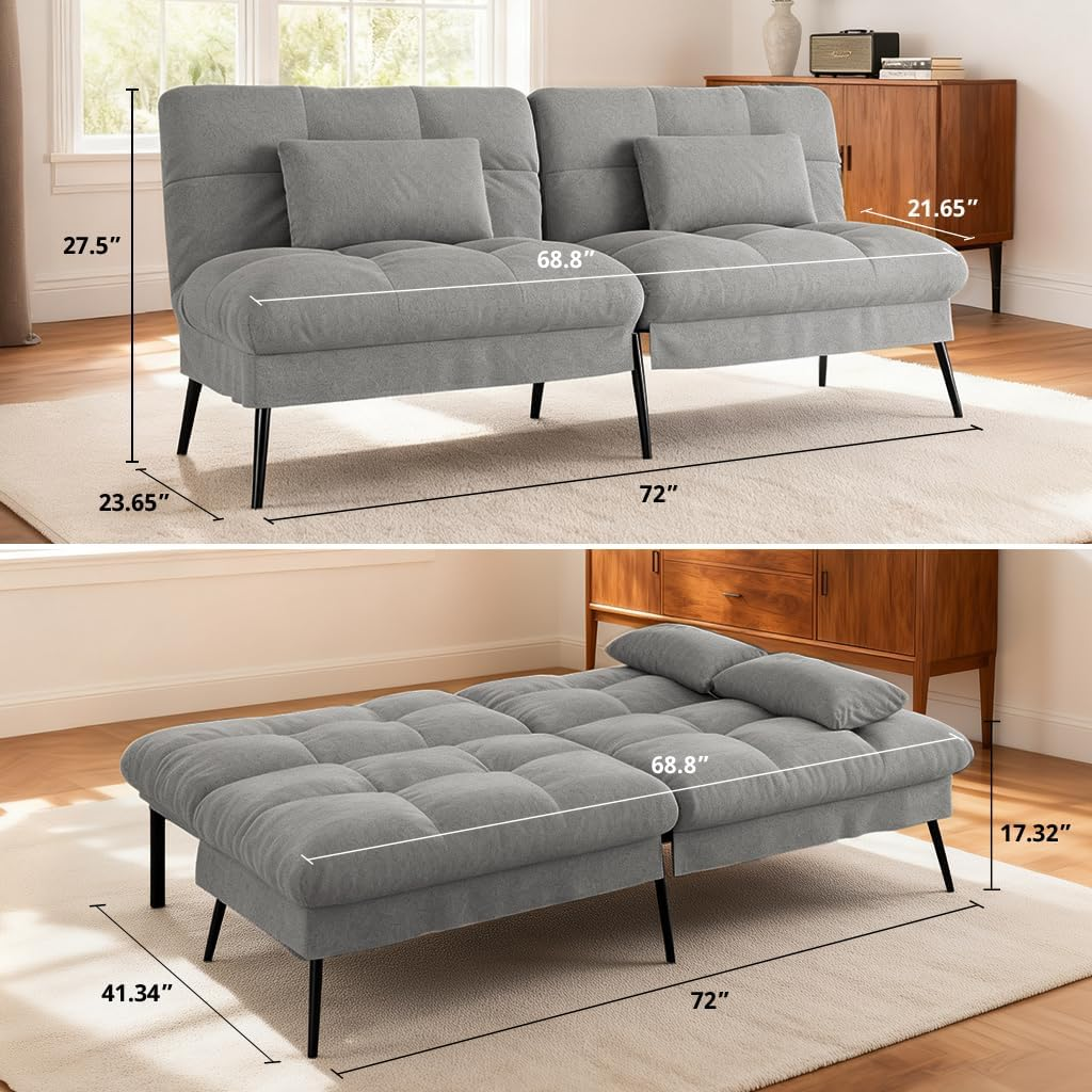 COMHOMA 72“ Convertible Futon Sofa Bed with Adjustable Backrest B001