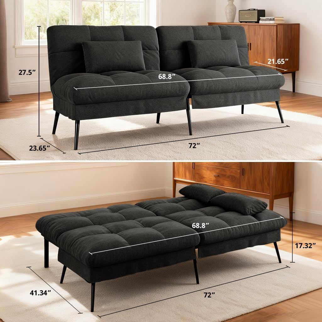COMHOMA 72“ Convertible Futon Sofa Bed with Adjustable Backrest B001