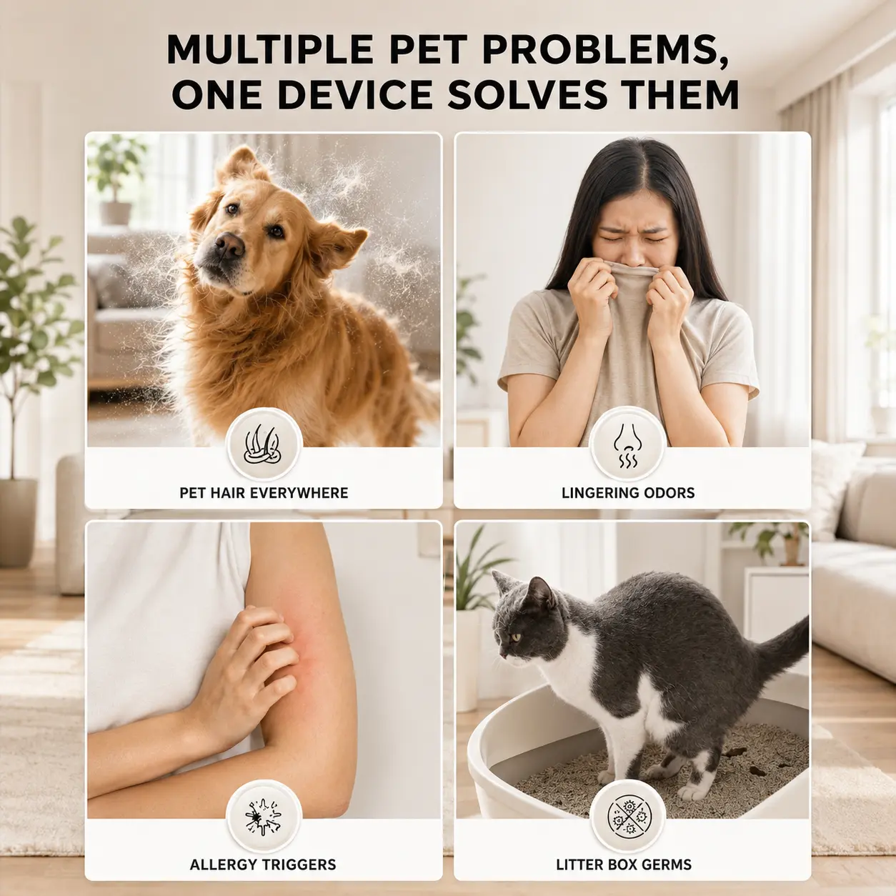 2-in-1 Pet Air Purifier for 1076 Sq. Ft Large Rooms, H13 True HEPA Filter Removes 99.97% of Odors/Dander/Smoke, Bonus Cat Scratcher Cover DX-APUR1