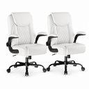 CloudRest Pro® Rocking Leather Office Chair with Back Support and Flip-up Armrests, for Short People Use