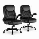 CloudRest Pro® Rocking Leather Office Chair with Back Support and Flip-up Armrests, for Short People Use