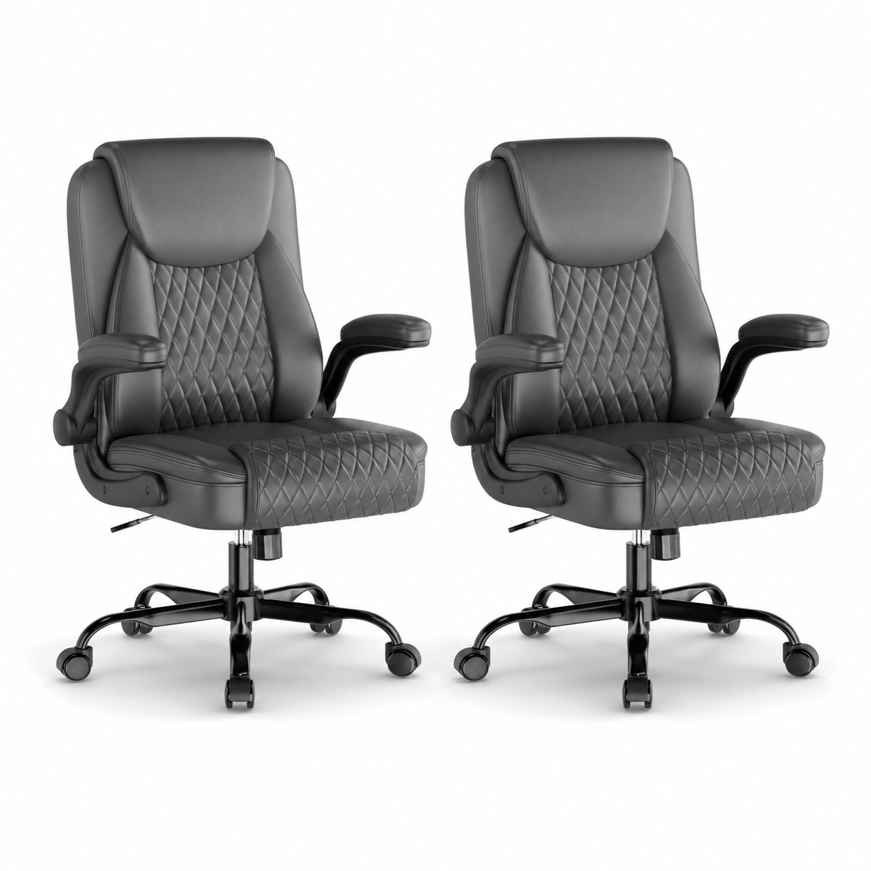 CloudRest Pro® Rocking Leather Office Chair with Back Support and Flip-up Armrests, for Short People Use