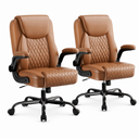 CloudRest Pro® Rocking Leather Office Chair with Back Support and Flip-up Armrests, for Short People Use