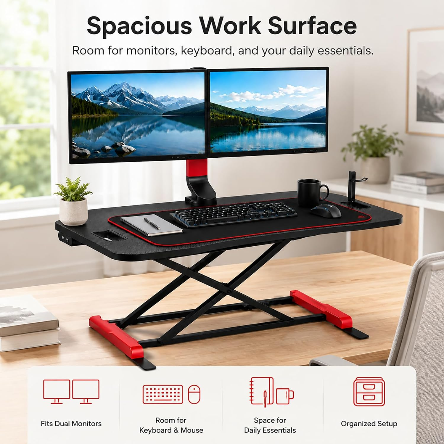COMHOMA® Standing Desk Converter, Electric Height Adjustable Dual Monitor Stand and Laptop Workstation 36" Wide, USB 3.0 Ports, Includes Mouse Pad for Home Office DX-QC049