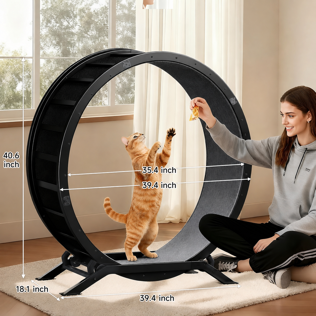 LUCKLIFE® 40" Metal Large Cat Exercise Wheel with Detachable Carpet & Teaser/Stickers, PET-CEW