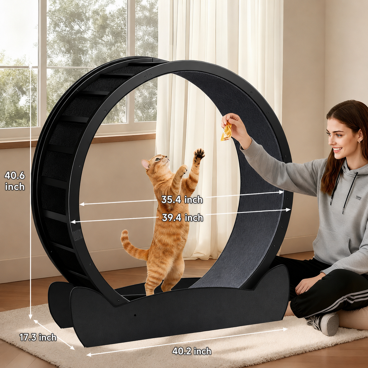 LUCKLIFE® 40" Metal Large Cat Exercise Wheel with Detachable Carpet & Teaser/Stickers, PET-CEW