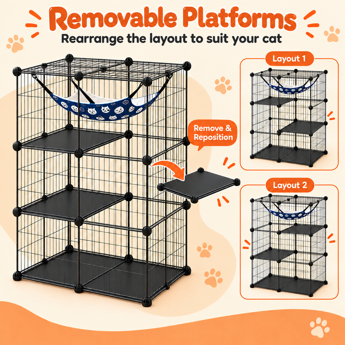 COMHOMA® 3/4/5 Tiers Cat Cage for Multiple Cats with Removable Tray & Hammock PET08