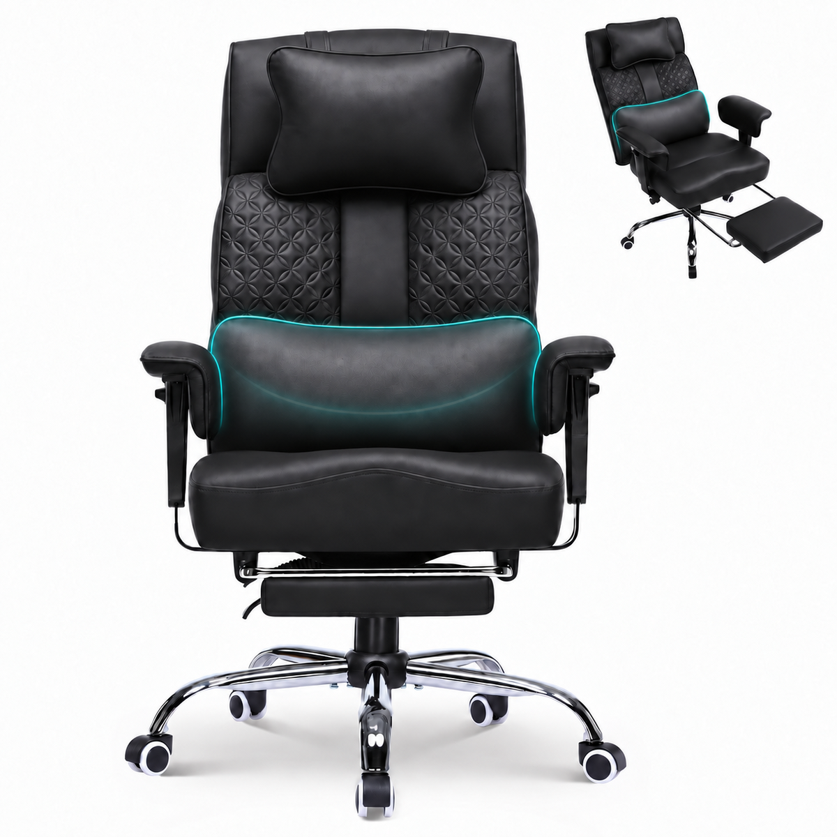 Cloudrest Pro® Big Tall Office Chair 400lbs with Built-In Lumbar Support, Footrest & Pillow CH620-SP