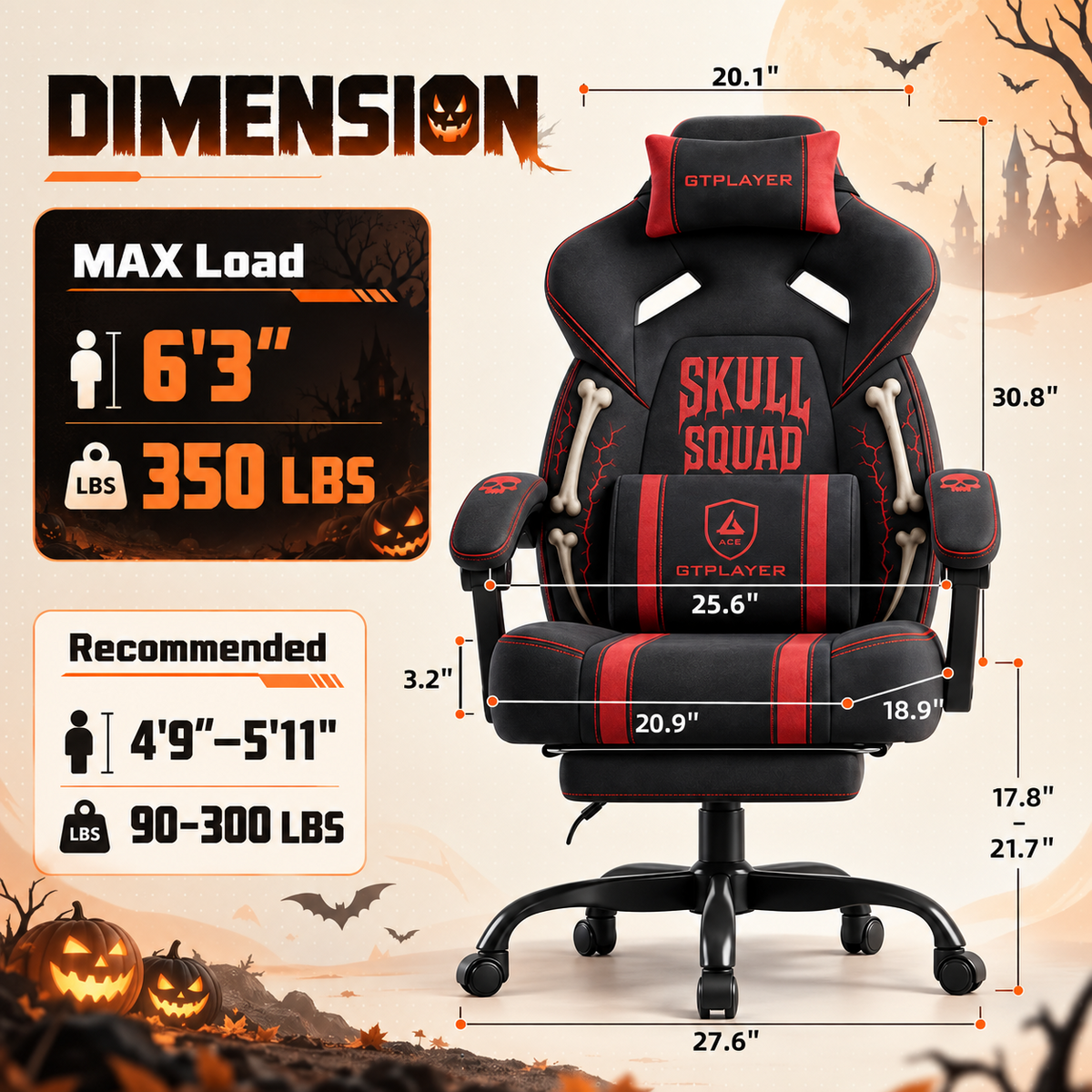 Halloween BONESQUAD Edition | Ergonomic Chair with Pillow & Footrest