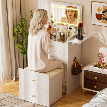 COMHOMA Small 3 in 1 Makeup Vanity Desk with Mirror and Lights B400