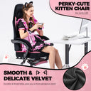 COMHOMA Pink Cute Office Gaming Chair with Cat Ears, Velvet Fabric 350LBS GTP610