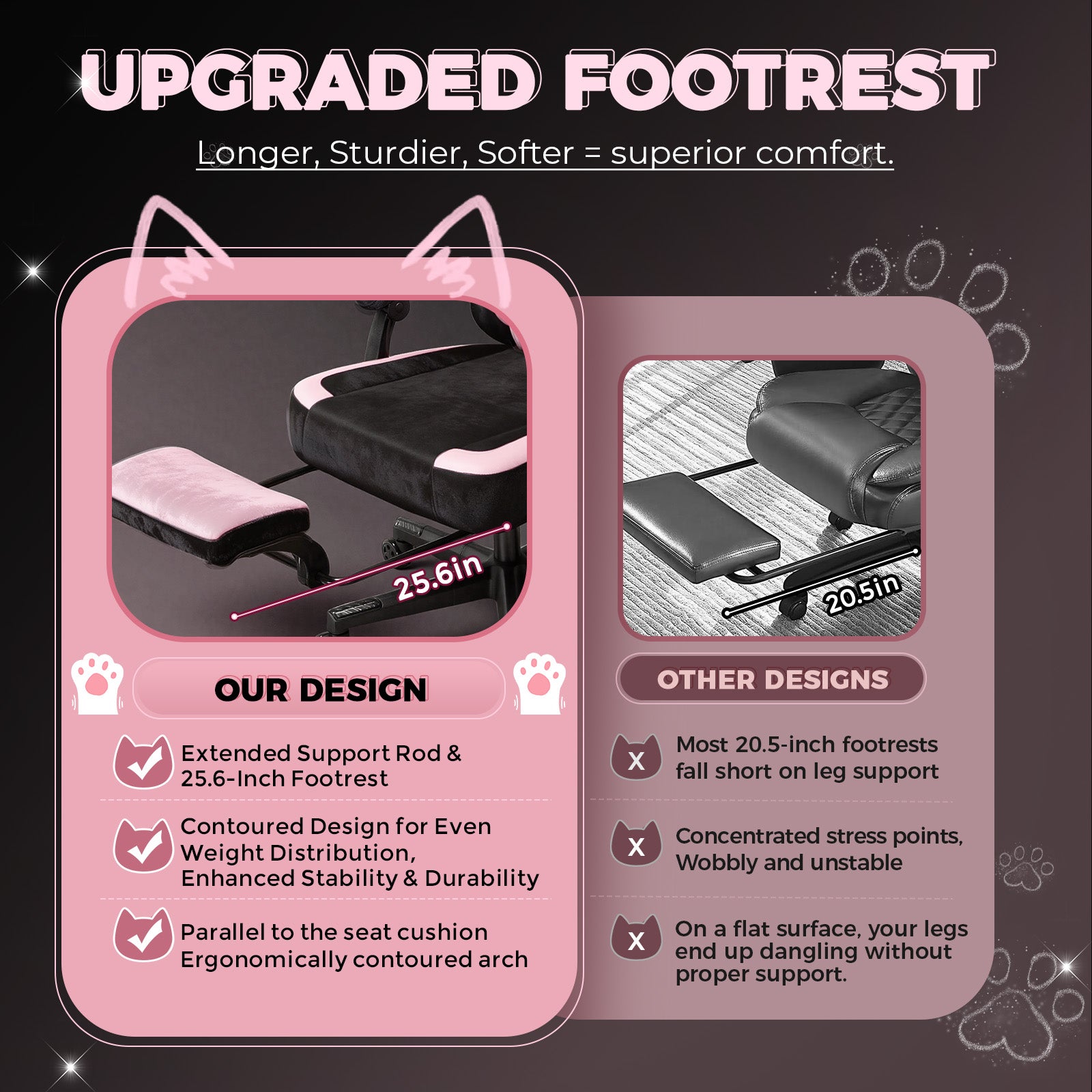 COMHOMA Pink Cute Office Gaming Chair with Cat Ears, Velvet Fabric 350LBS GTP610