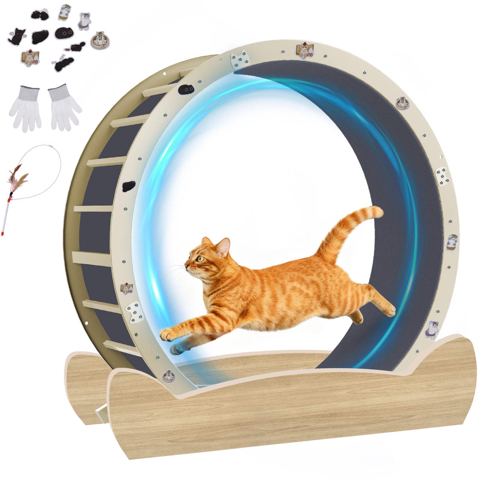 LUCKLIFE® 40" Metal Large Cat Exercise Wheel with Detachable Carpet & Teaser/Stickers, PET-CEW