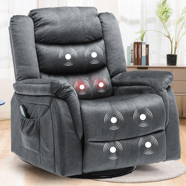 COMHOMA Fabric Rocking Recliner Chair with Heat & Swivel H1149