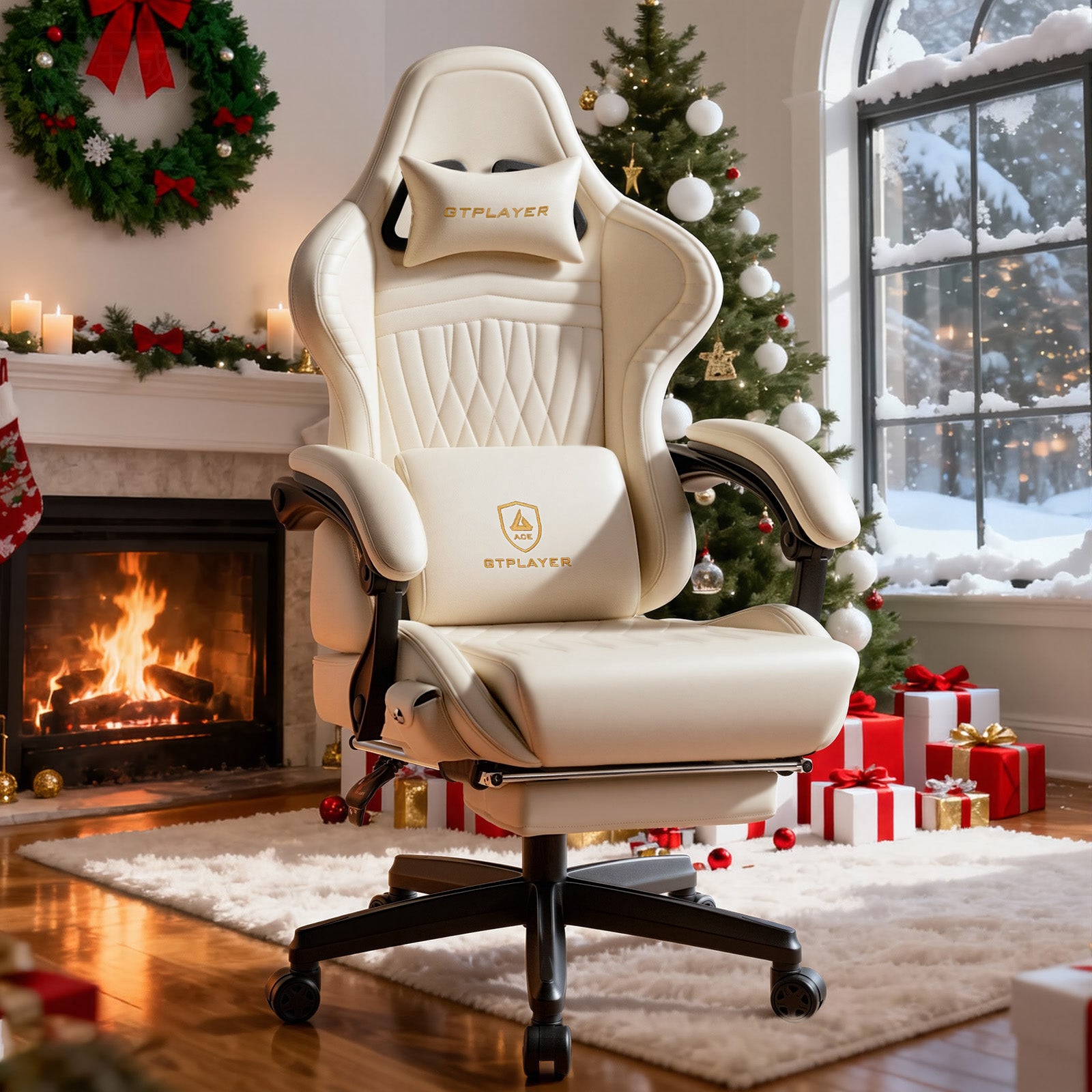 GTPLAYER ACE-PRO Gaming Chair with Footrest, Dual Bluetooth 5.1 Speakers PVC Leather