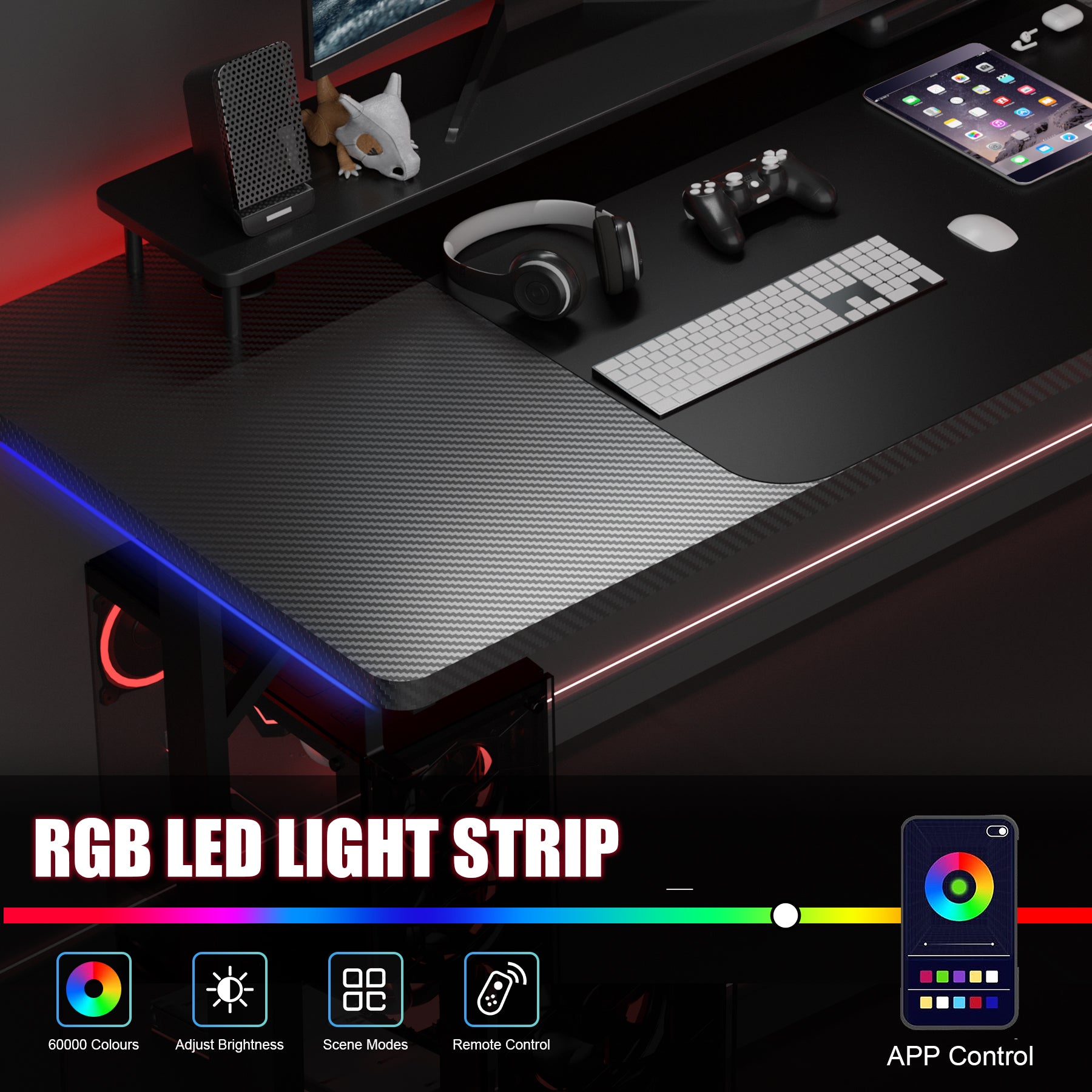 GTPLAYER® 55" T-Shaped RGB Gaming Desk GTP200