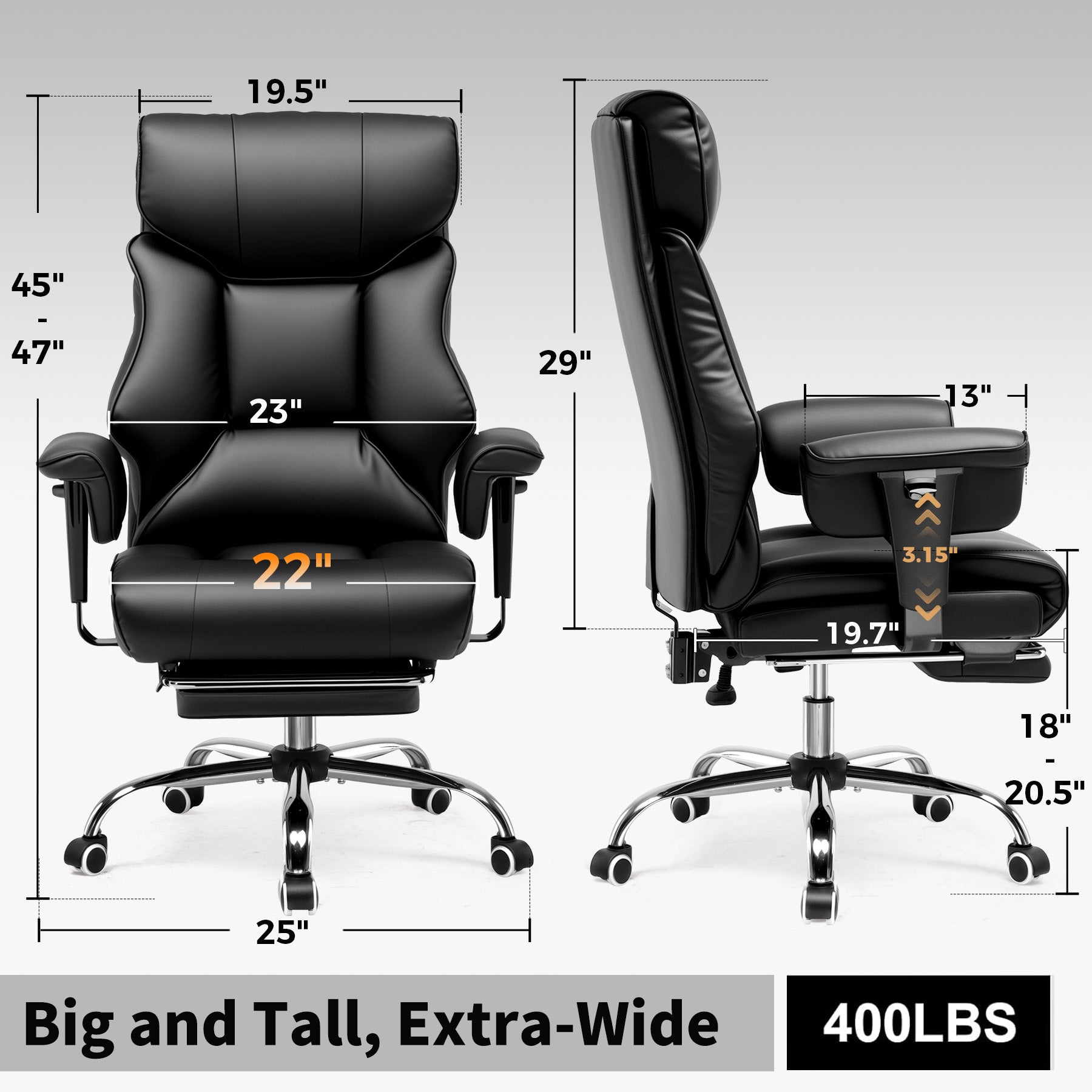 COMHOMA Big and Tall Office Chair Heavy Duty 400lbs with Headrest & Footrest CH215