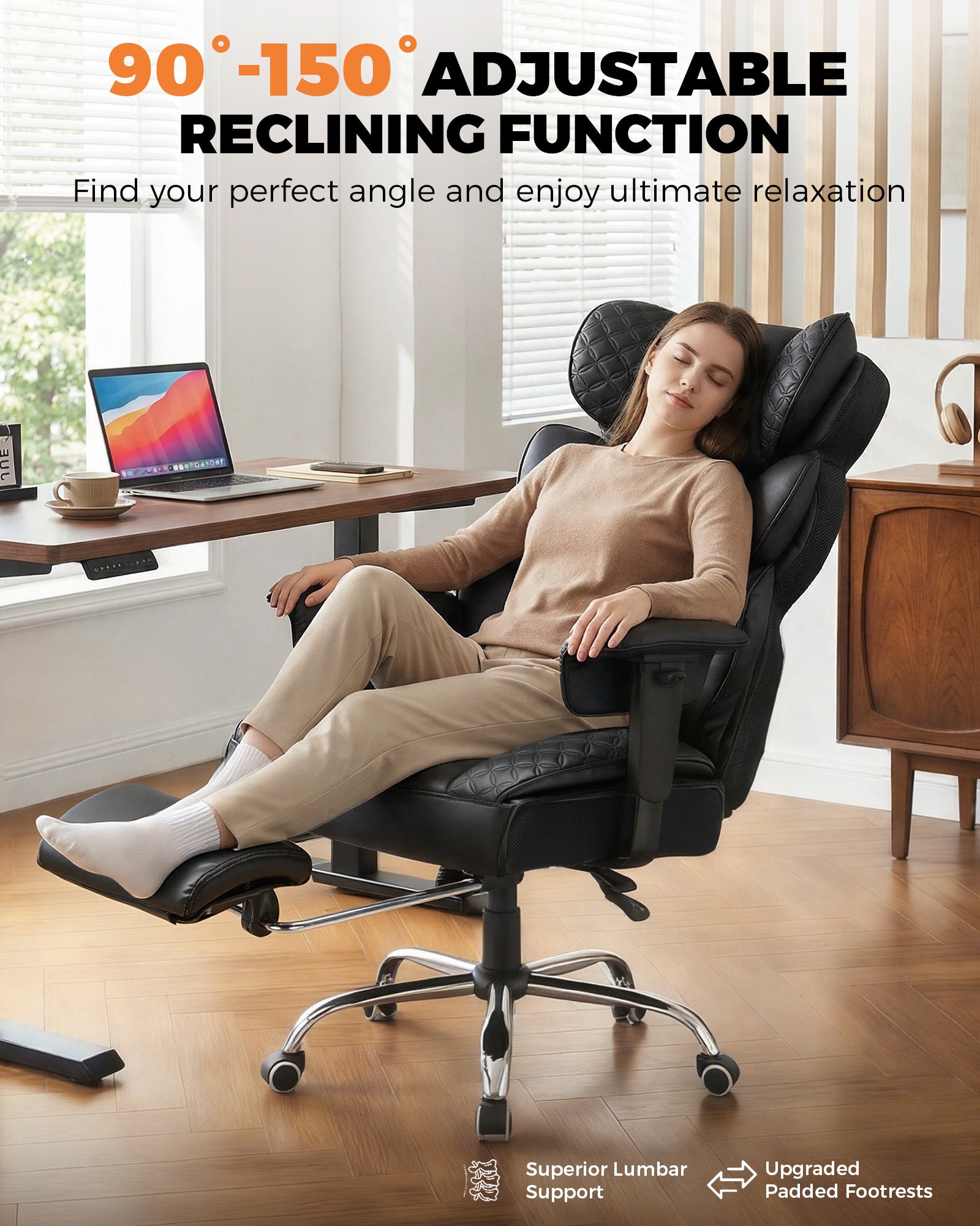 GTPLAYER Big and Tall Office Chair, 90°-150° Recline High Back CH910