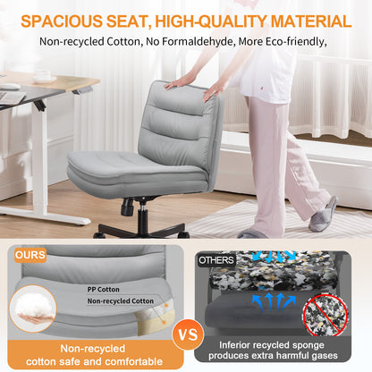 COMHOMA Armless Office Desk Chair with Wheels, PU Leather Padded Cross Legged Office Chair,WMT-CH310