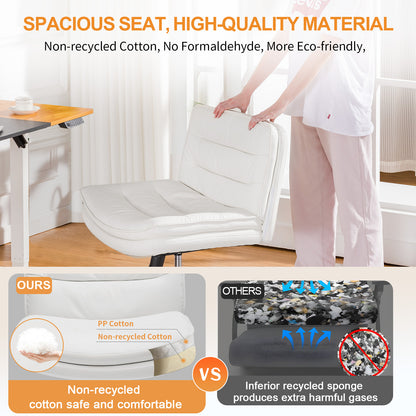 COMHOMA Armless Office Desk Chair with Wheels, PU Leather Padded Cross Legged Office Chair,WMT-CH310
