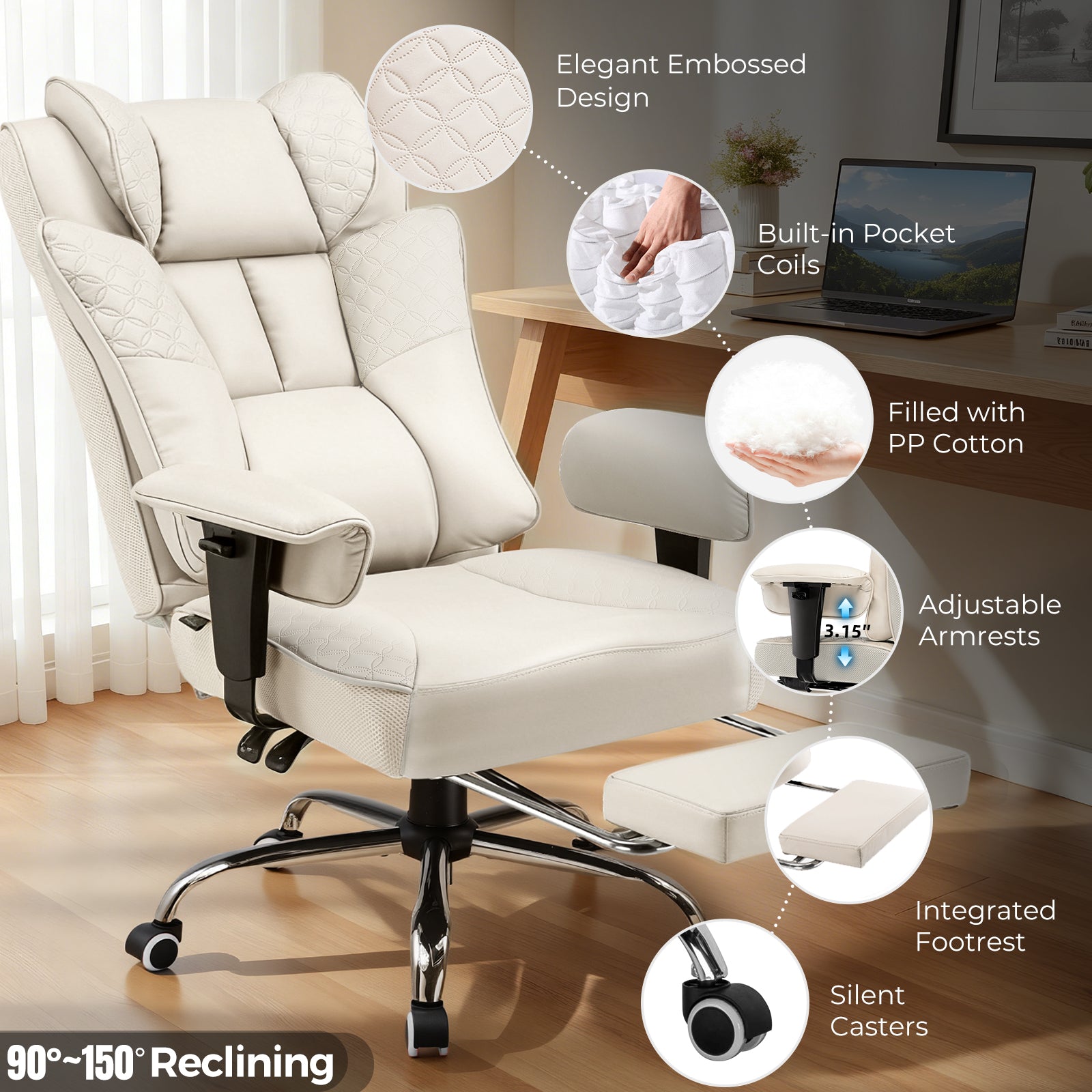 COMHOMA Big Headrest 400LBS Big and Tall Office Chair CH610