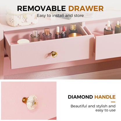 COMHOMA Makeup Vanity Table and Chair Set with 5 Drawers and Charging Station, Mirror and Lights Included