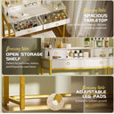 COMHOMA Makeup Vanity Desk with 4 Drawers and Charging Station, 3 Color Modes B1007