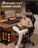 GTPLAYER Gaming Chair with Leopard Print Cat, Cute Velvet Fabric Ergonomic Office Chair with Footrest Headrest and Lumbar Support GTP710