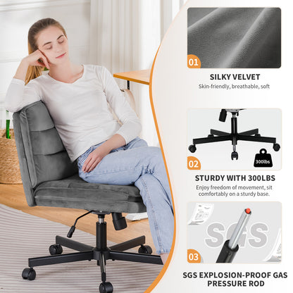 COMHOMA Armless Office Desk Chair with Wheels, PU Leather Padded Cross Legged Office Chair,WMT-CH310