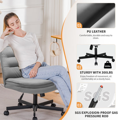 COMHOMA Armless Office Desk Chair with Wheels, PU Leather Padded Cross Legged Office Chair,WMT-CH310