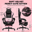 COMHOMA Pink Cute Office Gaming Chair with Cat Ears, Velvet Fabric 350LBS GTP610