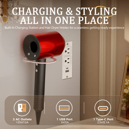 COMHOMA Vanity Desk with 3 Lighting & 7 Drawer, White B2002