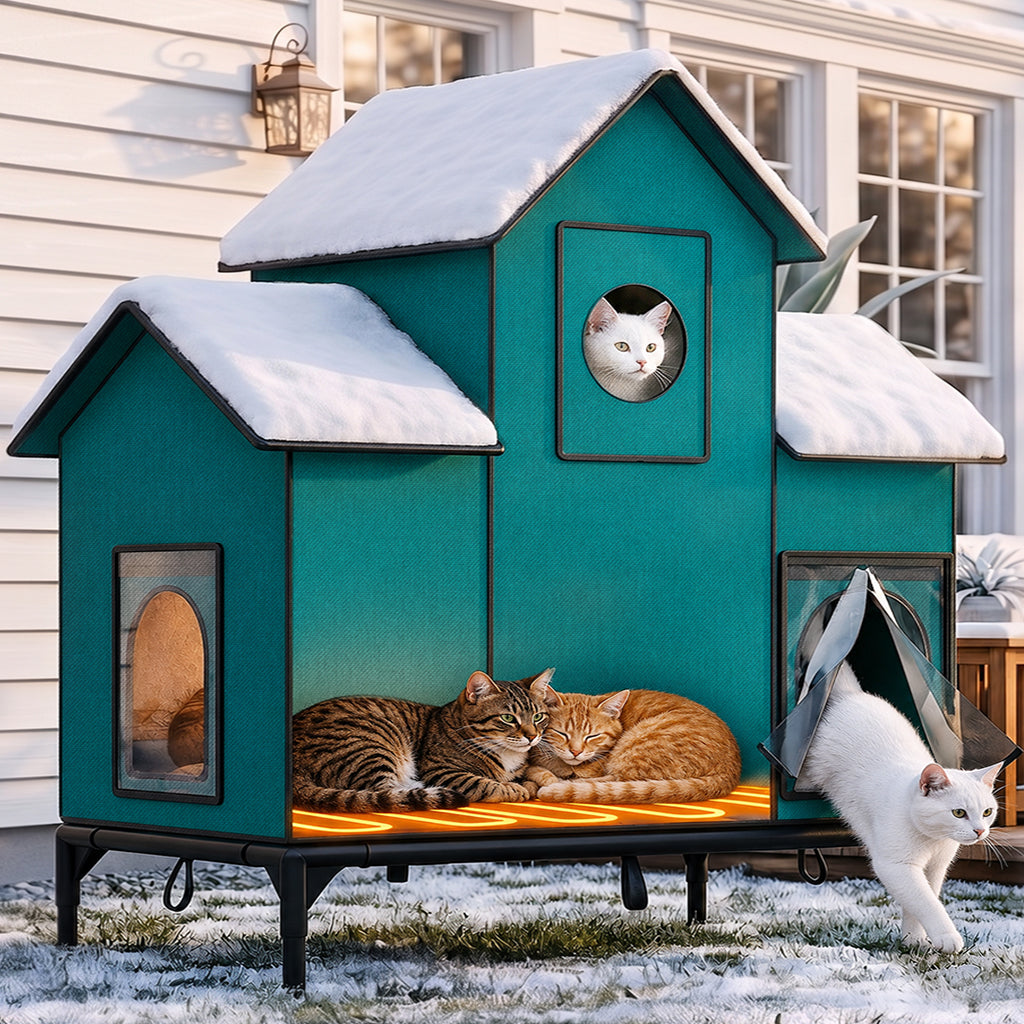 LUCKLIFE® Extra Large Heated Cat House for Outside, 100% Weatherproof, 27.9"W x 16.5"D x 32.7"H, PET07
