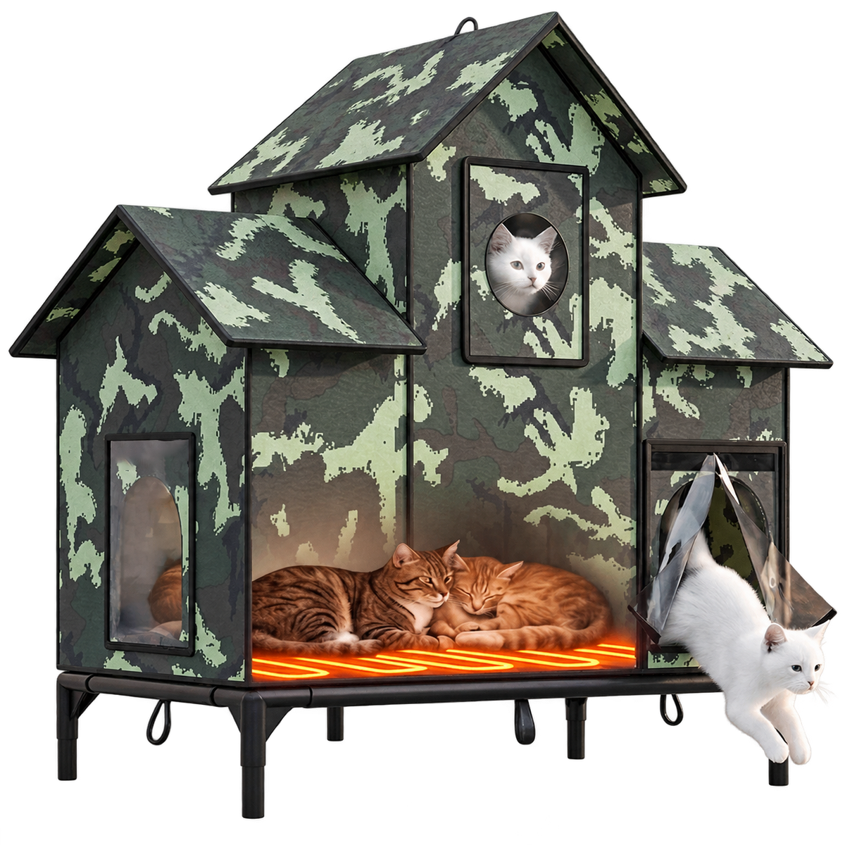 LUCKLIFE® Extra Large Heated Cat House for Outside, 100% Weatherproof, 27.9"W x 16.5"D x 32.7"H, PET07