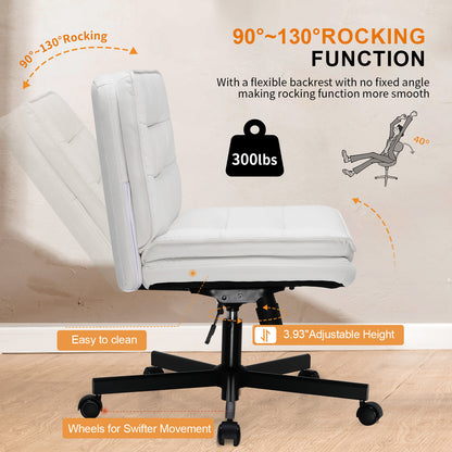 COMHOMA Armless Office Desk Chair with Wheels, PU Leather Padded Cross Legged Office Chair,WMT-CH310