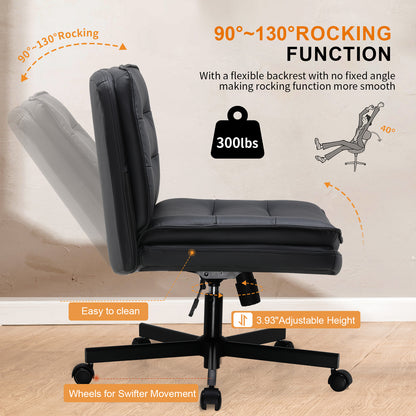 COMHOMA Armless Office Desk Chair with Wheels, PU Leather Padded Cross Legged Office Chair,WMT-CH310