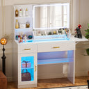 COMHOMA Vanity Desk with Transparent Tabletop and 3-Color LED Lights B2001