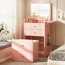 LUCKLIFE Small Makeup Vanity Desk with Mirror and Lights, Small 3 in 1 Vanity Table with Visible Glass Top, Flip Top & 3 Drawers B500