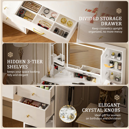 COMHOMA Vanity Desk with 3 Lighting & 7 Drawer, White B2002