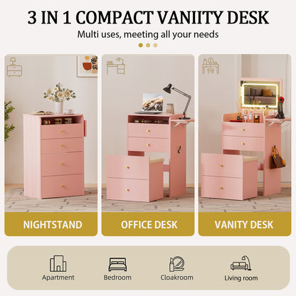 COMHOMA Small 3 in 1 Makeup Vanity Desk with Mirror and Lights B400